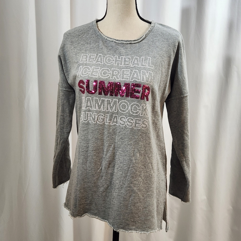 Crown & Ivy Sequin Gray Sweatshirt Summer Long Sleeve